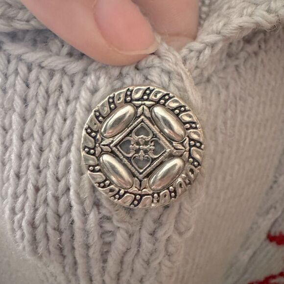 Vintage Handmade Cable Knit Grey & Red Intarsia Lanterns Oversized Cardigan 52 - Picture 3 of 10